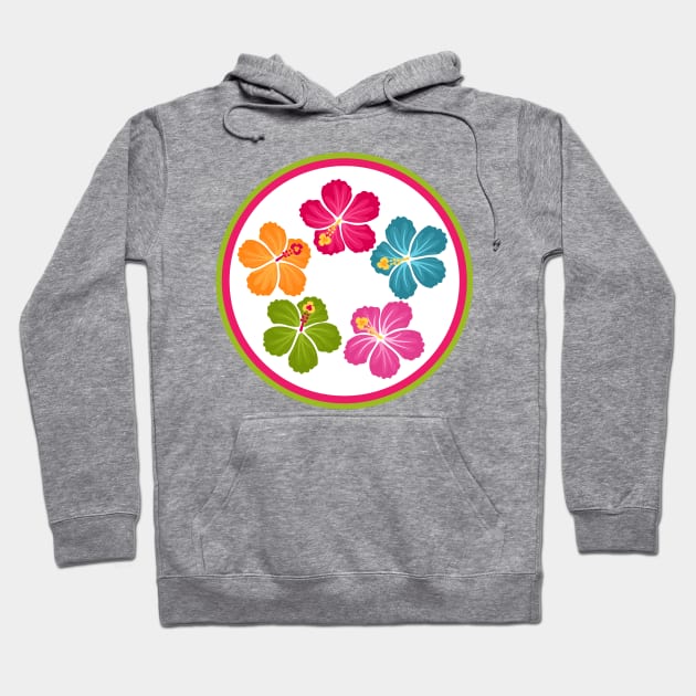 Hand Drawn Hibiscus Flower Wreath Emblem Hoodie by RageRabbit